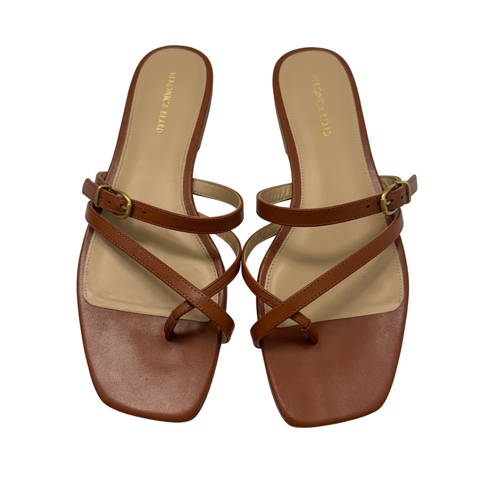 Veronica Beard Grier Cognac Brown Leather Strappy Square Toe Flat Sandals 9M